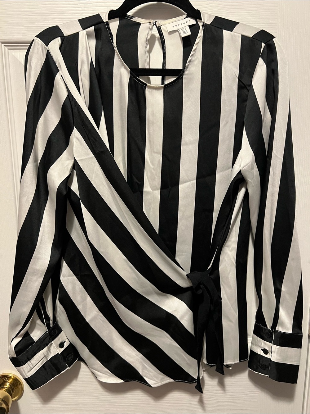 Topshop Black & White Vertical Stripe Wrap Blouse